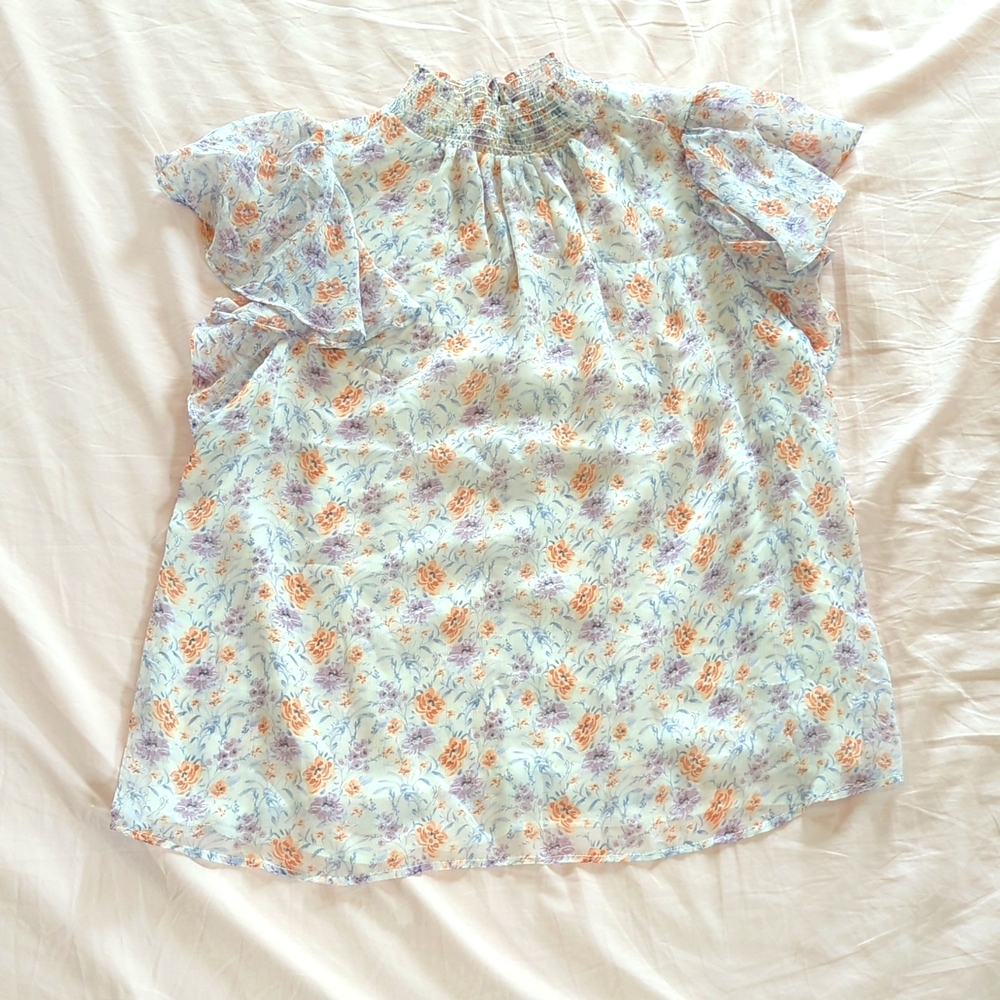 1. State Trendy plus size smocked flutter sleeve top